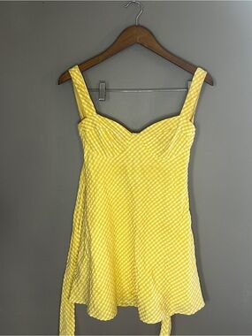 Princess Polly Yellow Gingham Tie Back Mini Dress Size 2